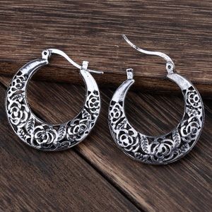 Mythic Tibetan Carved Silver Loop Earrings NWT
